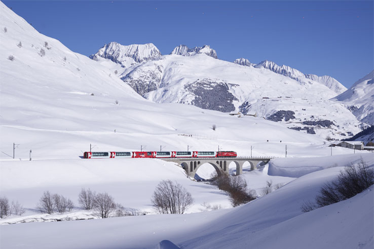 Glacier Express near Andermatt in winter